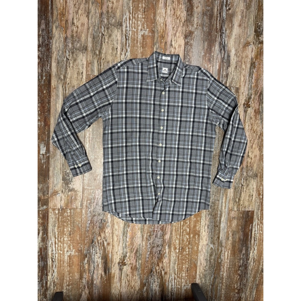 Mens Peter Millar Long Sleeve‎ Button Up Plaid Shirt Size Large Casual Golf
